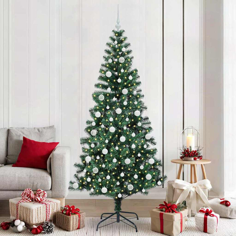 Pom de Crăciun artificial pre-iluminat cu 300 LED Verde 210 cm