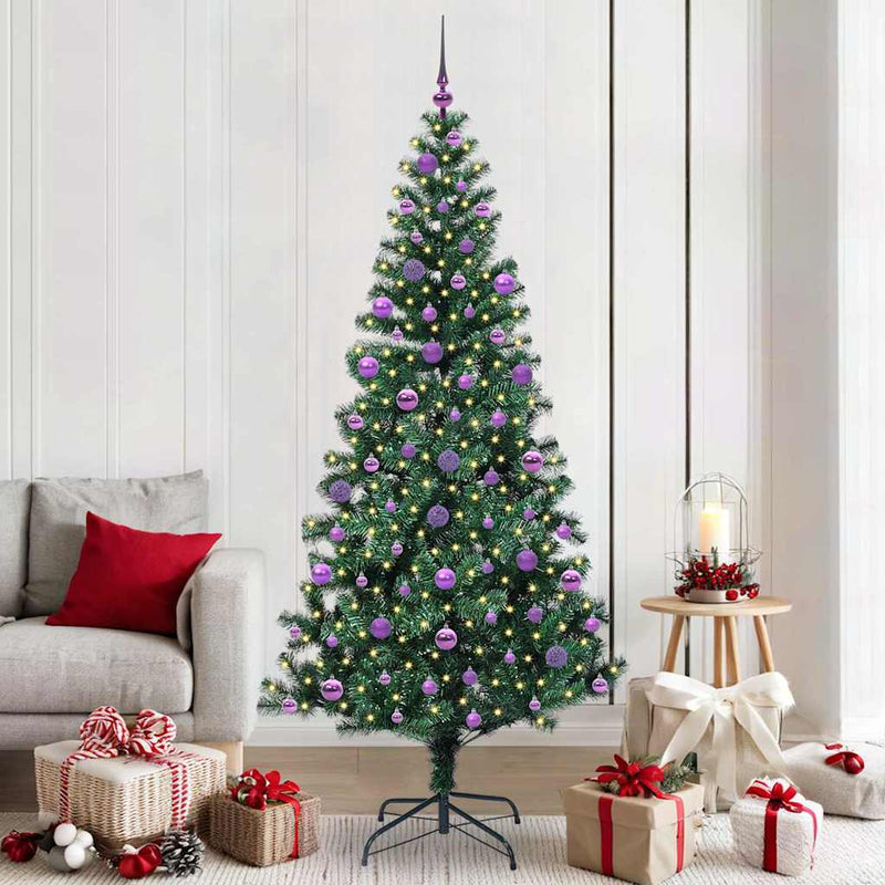 Pom de Crăciun artificial pre-iluminat cu 300 LED Verde 210 cm