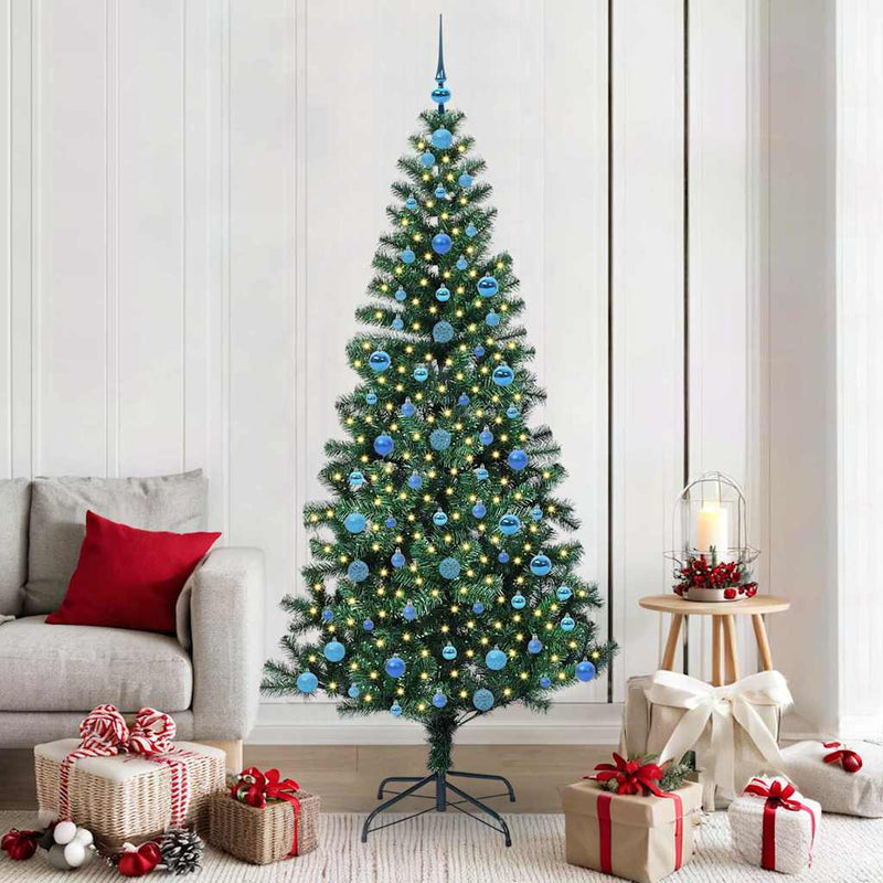Pom de Crăciun artificial pre-iluminat cu 300 LED Verde 210 cm