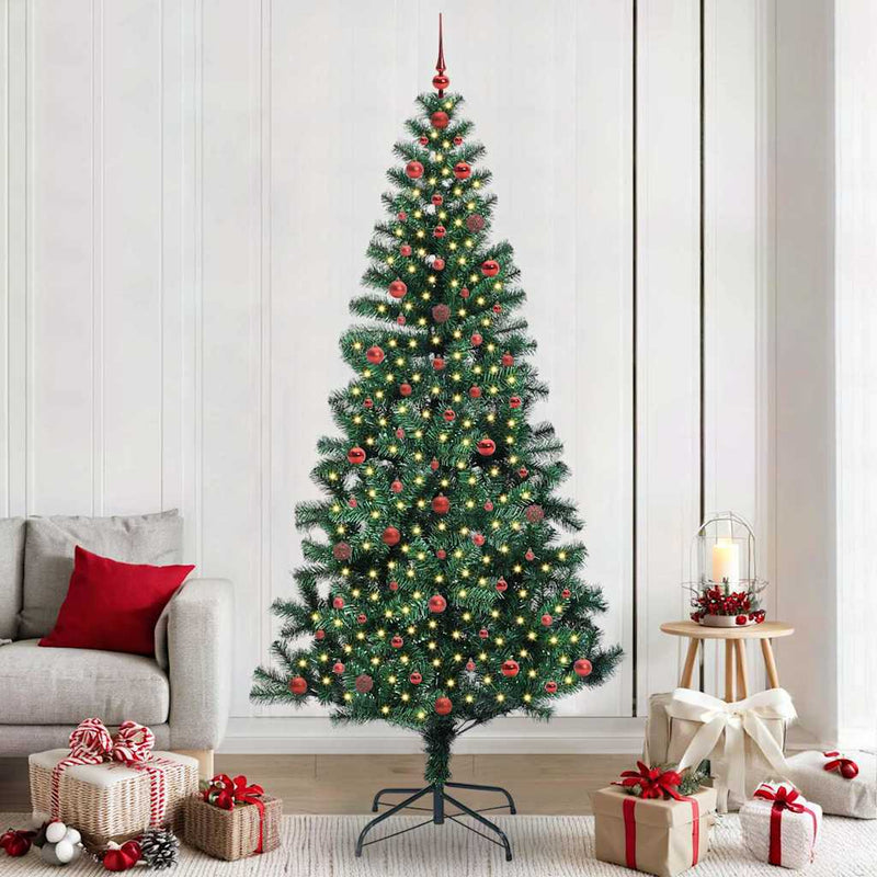 Pom de Crăciun artificial pre-iluminat cu 300 LED Verde 240 cm