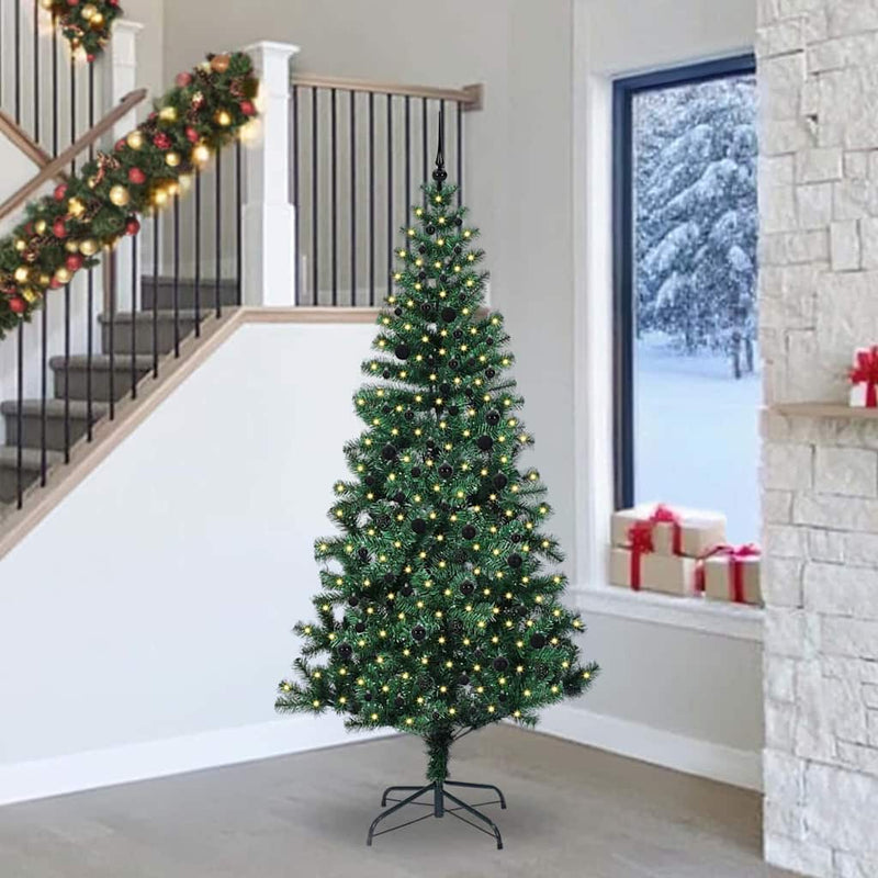 Pom de Crăciun artificial pre-iluminat cu 300 LED Verde 240 cm