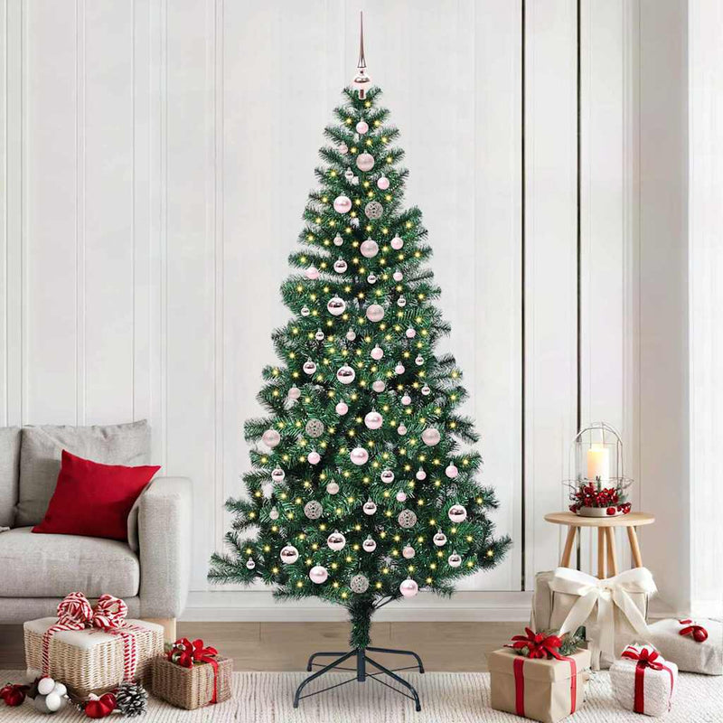 Pom de Crăciun artificial pre-iluminat cu 300 LED Verde 240 cm