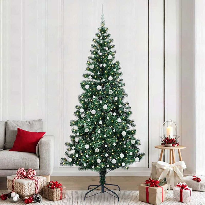 Pom de Crăciun artificial pre-iluminat cu 300 LED Verde 240 cm