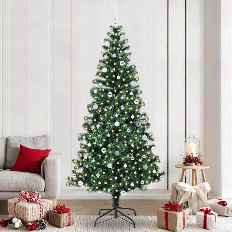 Pom de Crăciun artificial pre-iluminat cu 300 LED Verde 240 cm