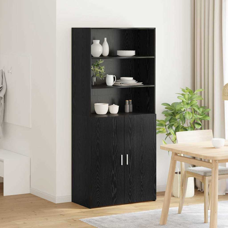 Bufet Stejar Negru 80 x 42,5 x 185 cm Lemn prelucrat