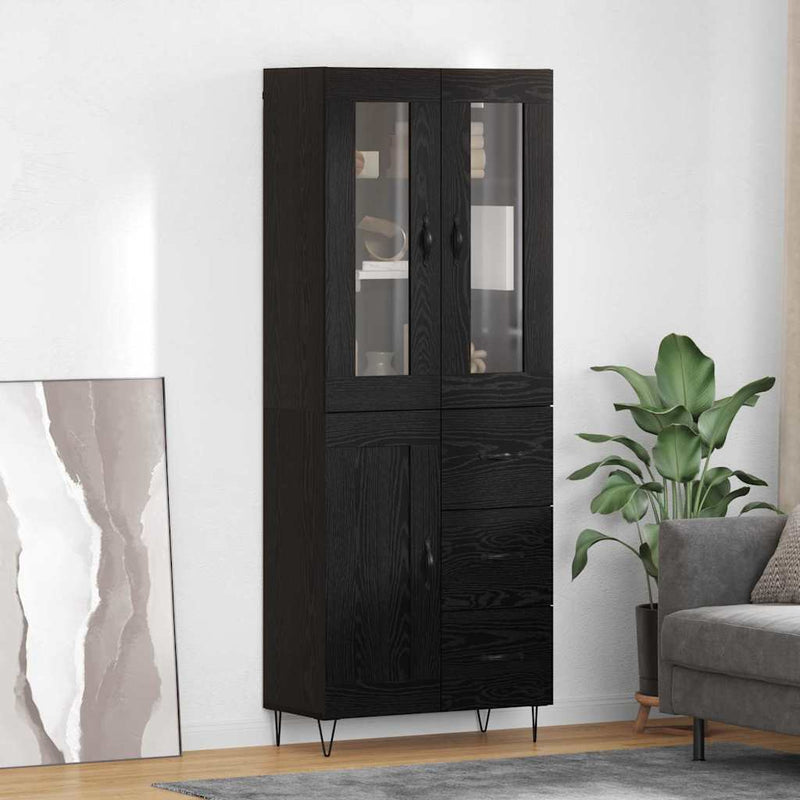Bufet Stejar Negru 69,5 x 34 x 90 cm Lemn prelucrat