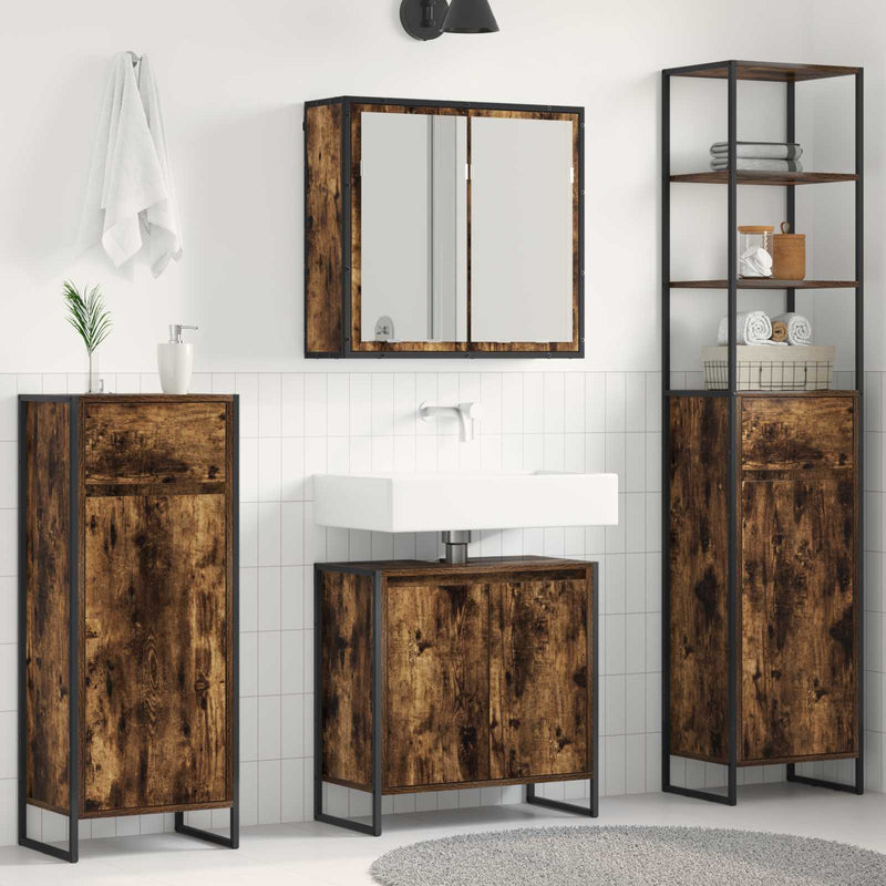 Set de mobilier pentru baie 4 buc. Stejar fumuriu