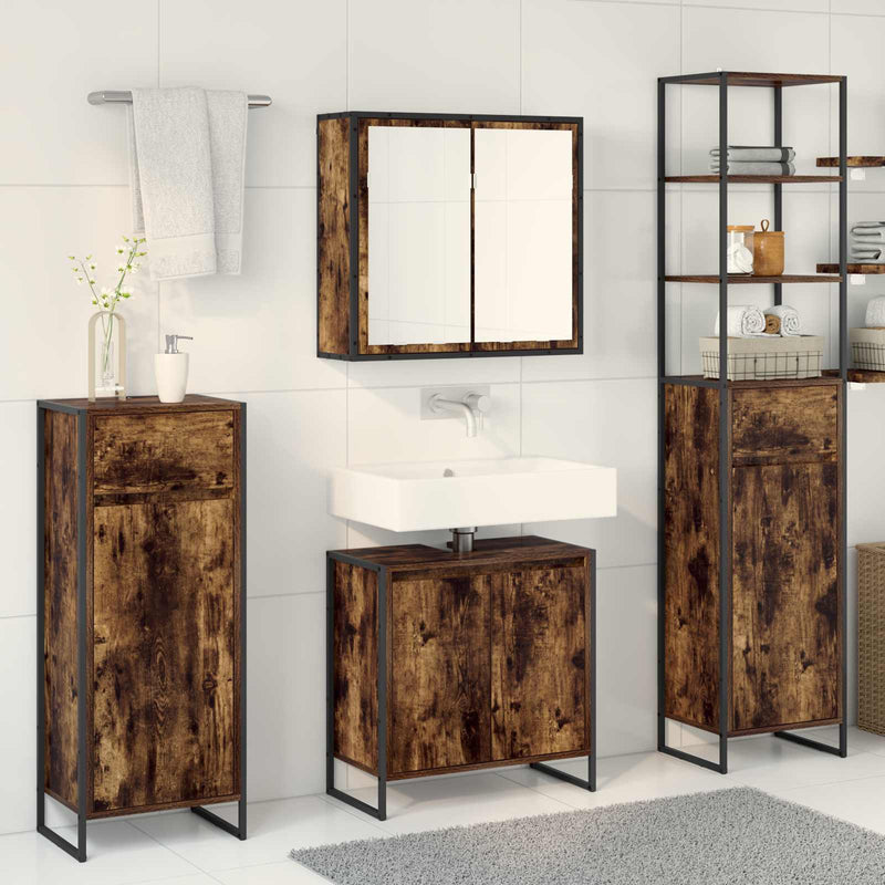 Set de mobilier pentru baie 4 buc. Stejar fumuriu