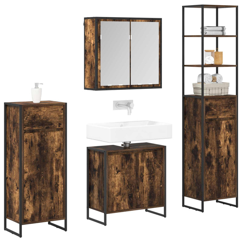 Set de mobilier pentru baie 4 buc. Stejar fumuriu