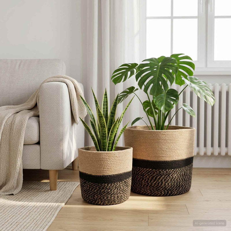 Set de Ghivece pentru Plante 2 buc. Natural și Negru