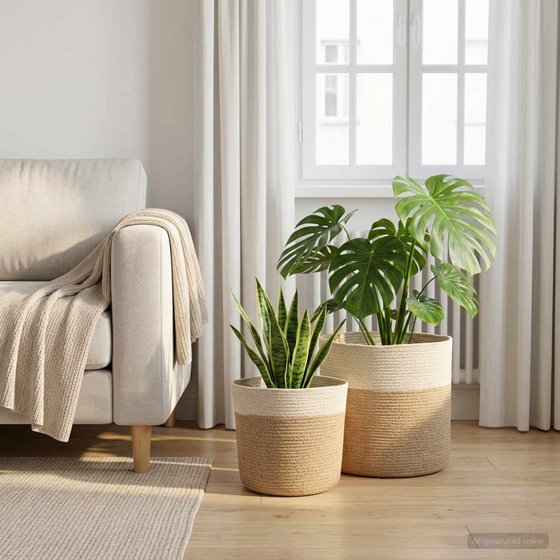 Set de Ghivece pentru Plante 2 buc. Natural și Alb Ø 28 x 28 cm