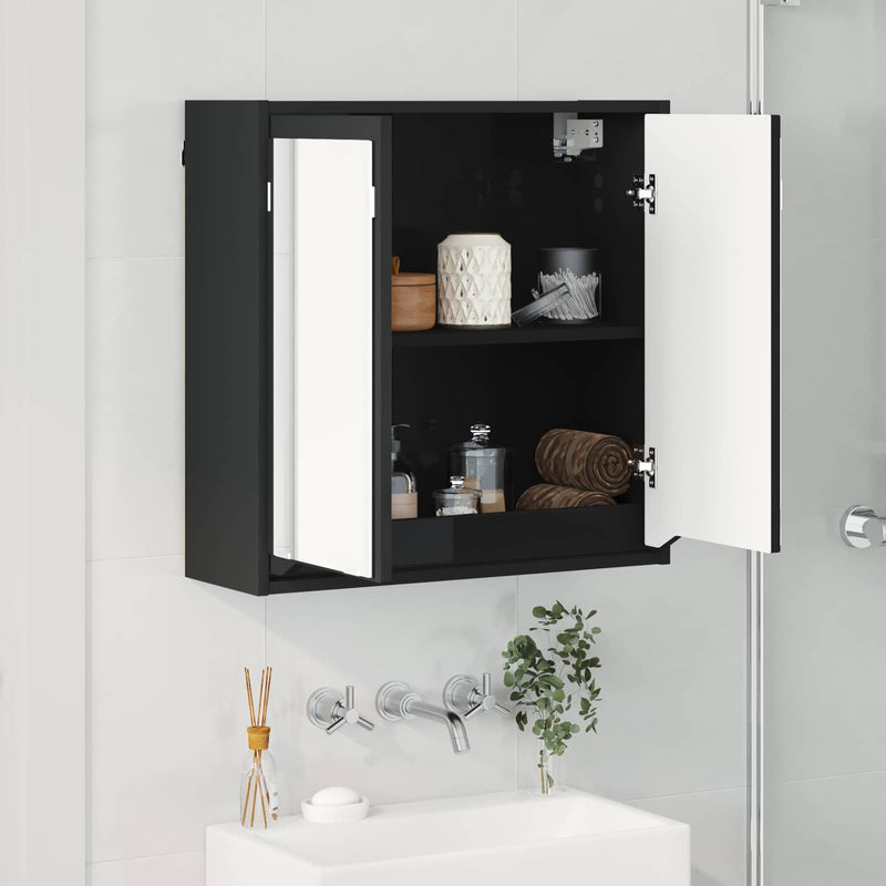 Dulap cu oglindă pentru baie Negru 60 x 20 x 60 cm