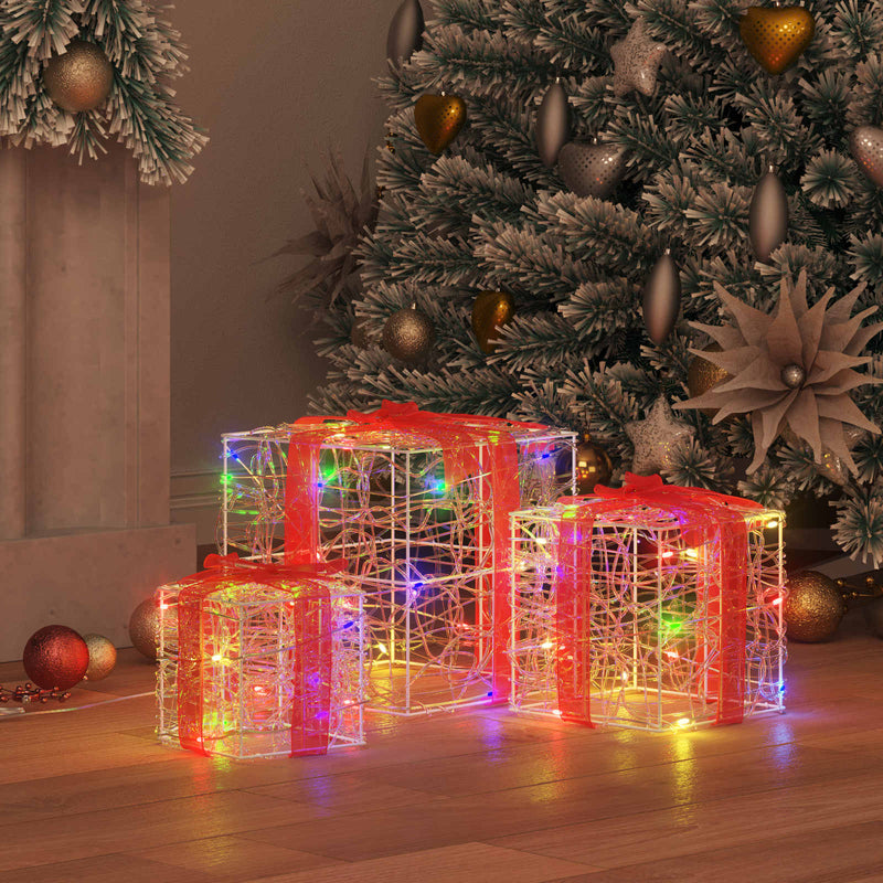 Cutie cadou 3 buc. 60 LED-uri Multicolour 20 x 20 x 20 cm Acril