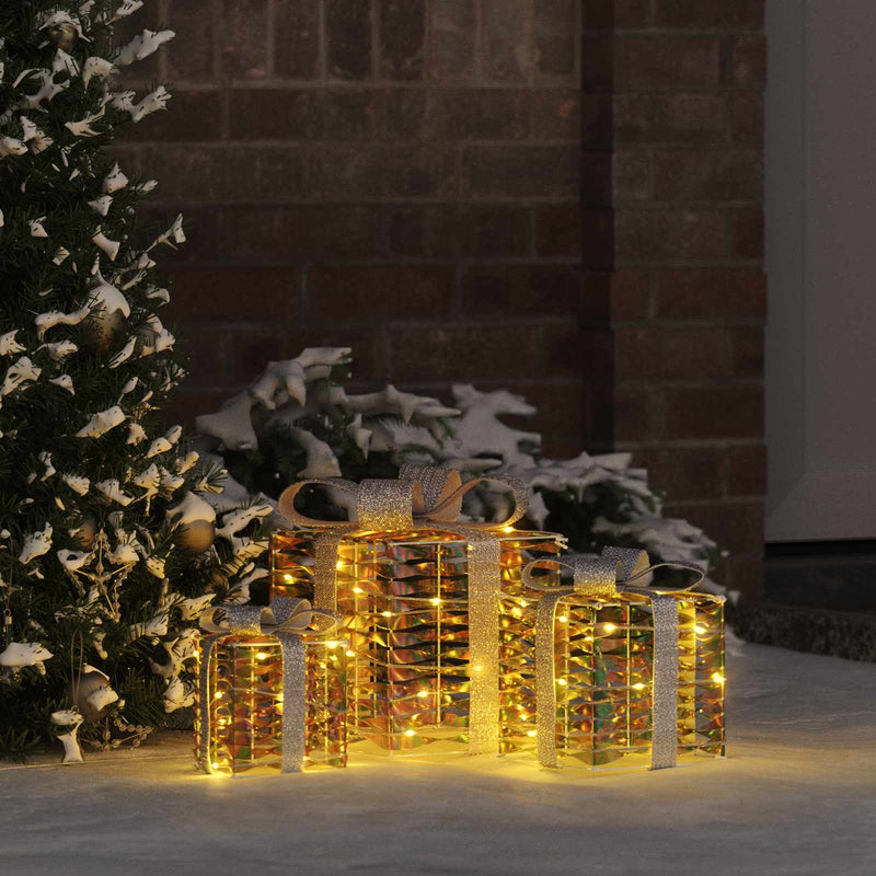 Cutie de cadou de Crăciun iluminată 3 buc. 150 LED-uri Alb cald