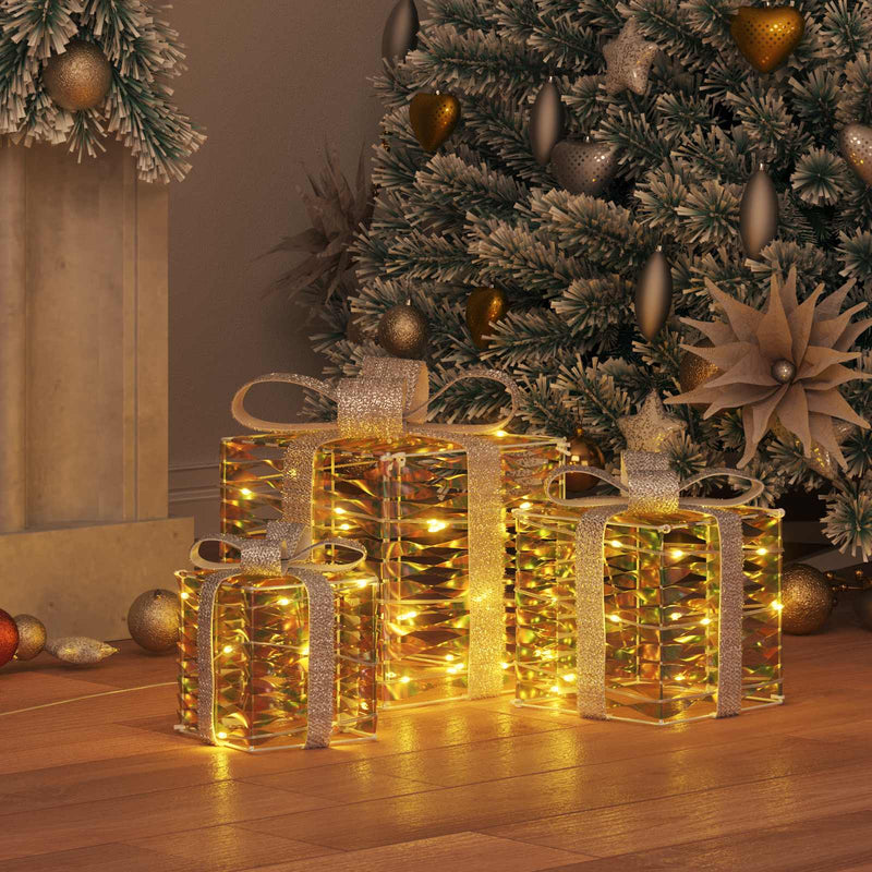 Cutie de cadou de Crăciun iluminată 3 buc. 150 LED-uri Alb cald