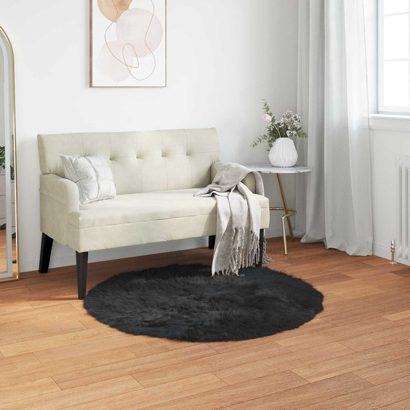 Covor din de oaie artificială TAFALLA Negru Ø 120 cm Poliester