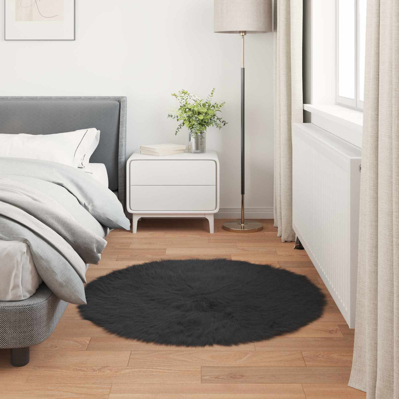 Covor din de oaie artificială TAFALLA Negru Ø 120 cm Poliester