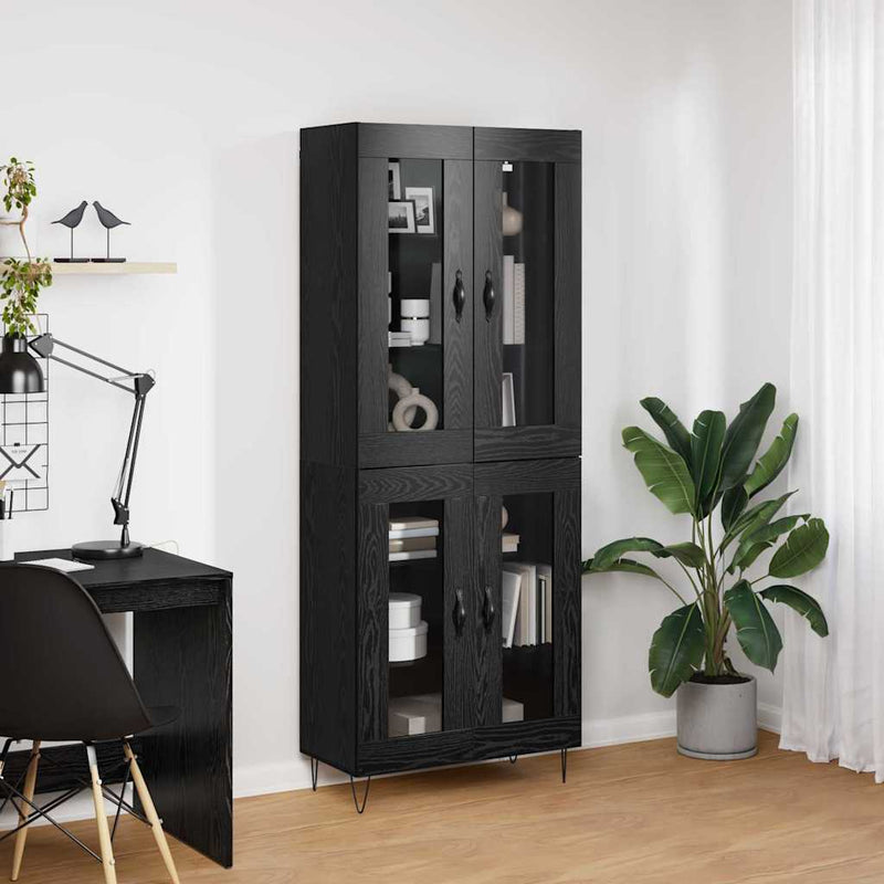 Bufet Stejar Negru 69,5 x 34 x 90 cm Lemn prelucrat