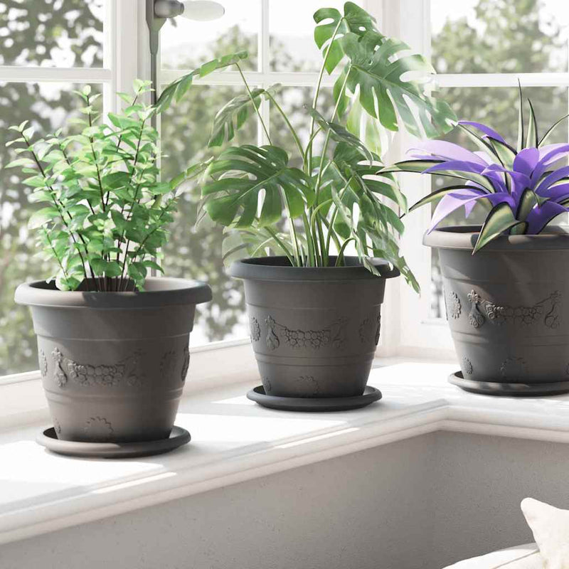 Tavă rotundă pentru flori 6 buc. Negru Ø 17,5 x 2 cm Plastic