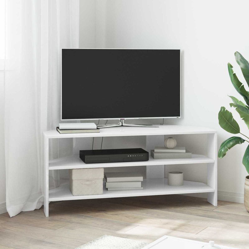 DulapdecolțpentruTV 102x40,5x45cm Alb lucios Lemn prelucrat