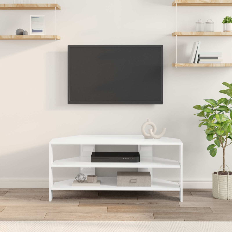 DulapdecolțpentruTV 102x40,5x45cm Alb lucios Lemn prelucrat