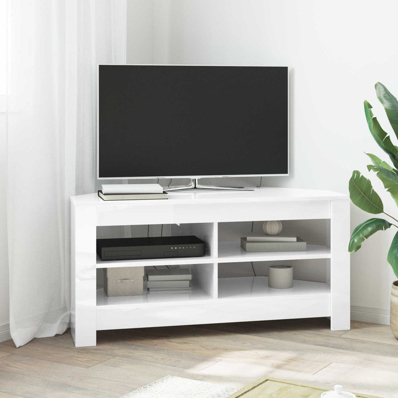 DulapdecolțpentruTV 102 x 40,5 x 45 cm Alb lucios