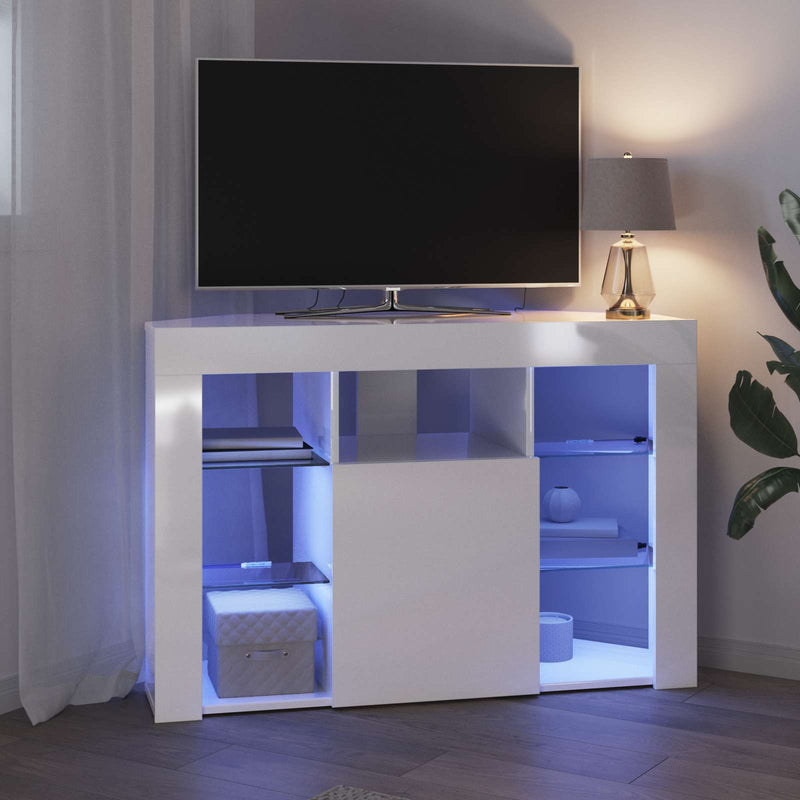 Șifonier LED pentru TV colțar 100x40x68cm Alb lucios