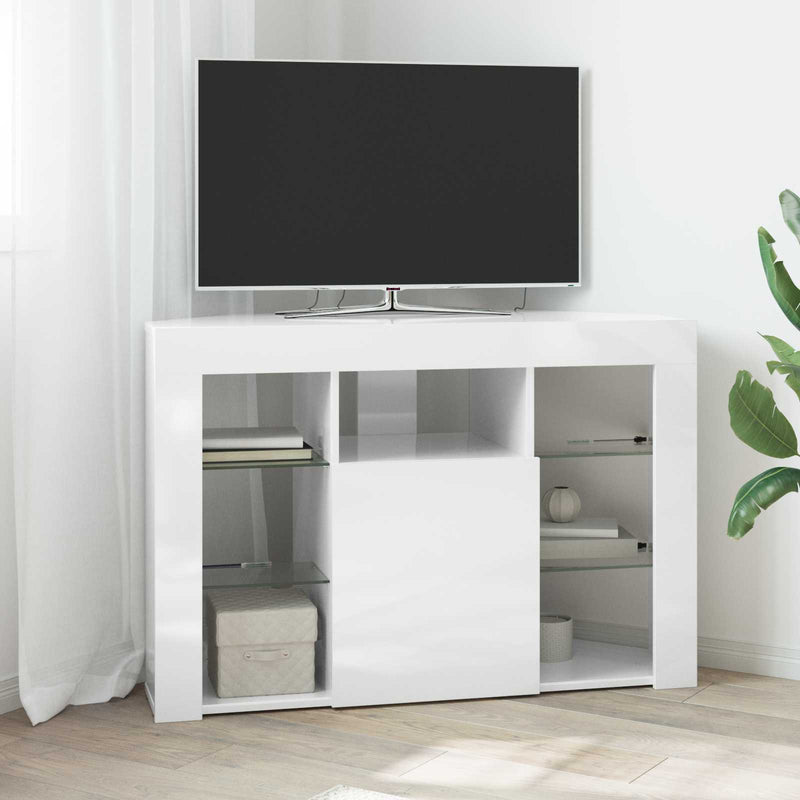 Șifonier LED pentru TV colțar 100x40x68cm Alb lucios