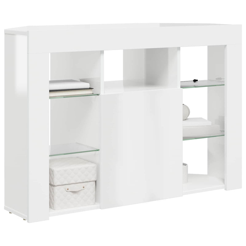 Șifonier LED pentru TV colțar 100x40x68cm Alb lucios