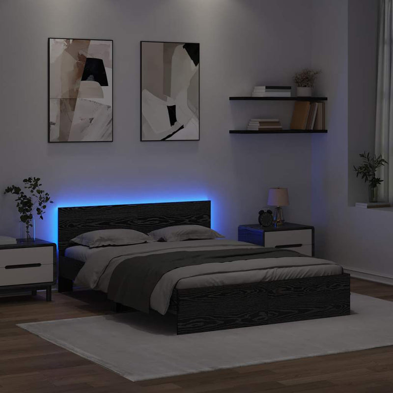 Cadru de pat Stejar Negru 140 x 200 cm Lemn prelucrat