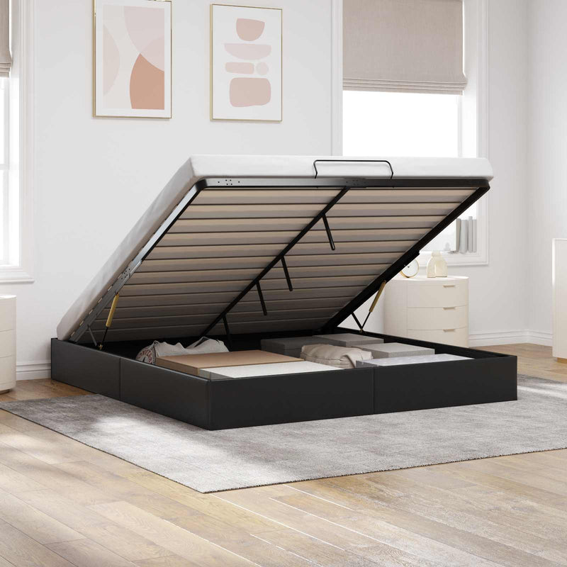 Cadru de pat otoman Negru King size Piele artificială