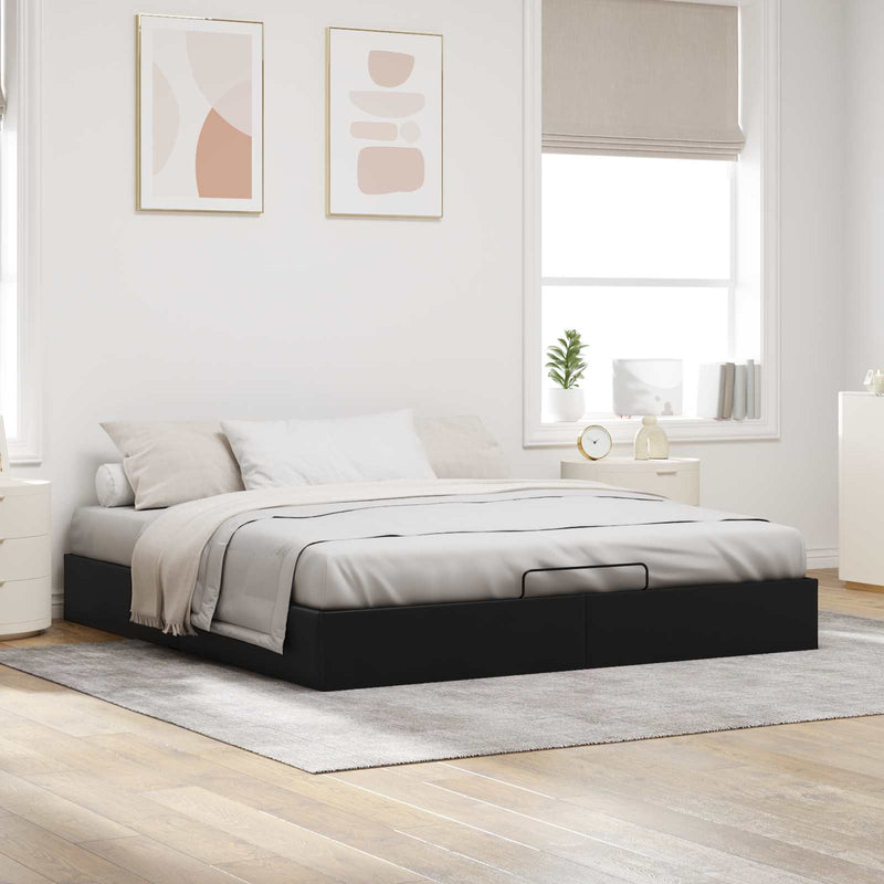 Cadru de pat otoman Negru King size Piele artificială