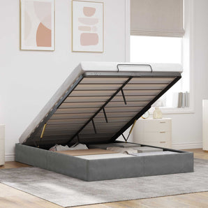 Cadru de pat otoman Gri închis 153 x 203 cm Catifea