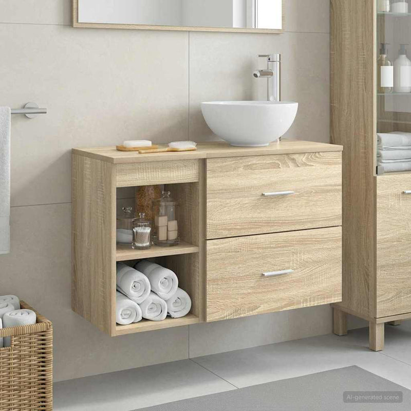 Set de mobilier pentru baie 2 buc. Stejar Sonoma Lemn prelucrat