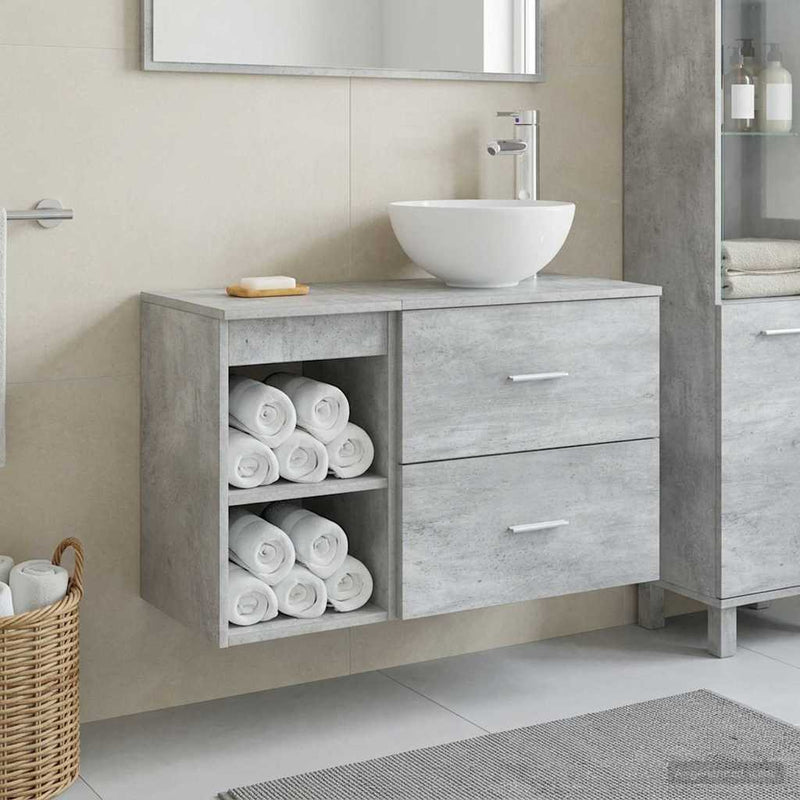 Set de mobilier pentru baie 2 buc. Gri Beton Lemn prelucrat