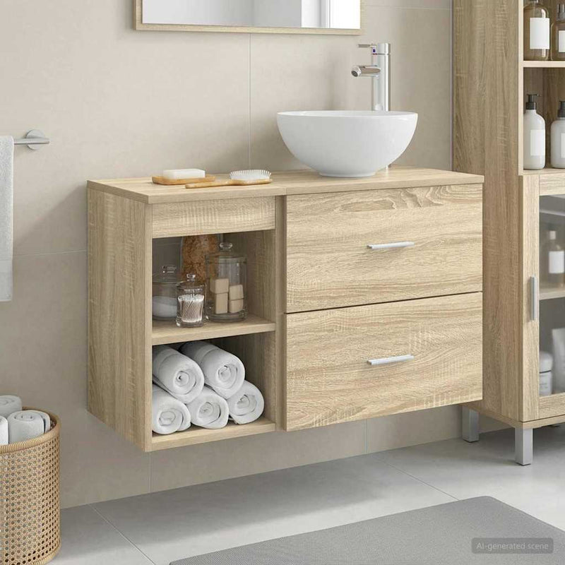 Set de mobilier pentru baie 2 buc. Stejar Sonoma Lemn prelucrat