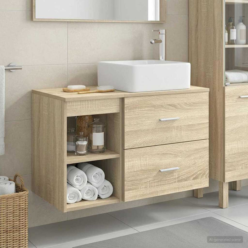 Set de mobilier pentru baie 2 buc. Stejar Sonoma Lemn prelucrat