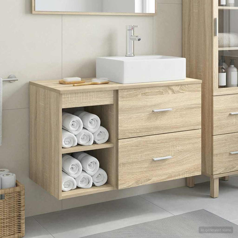 Set de mobilier pentru baie 2 buc. Stejar Sonoma Lemn prelucrat