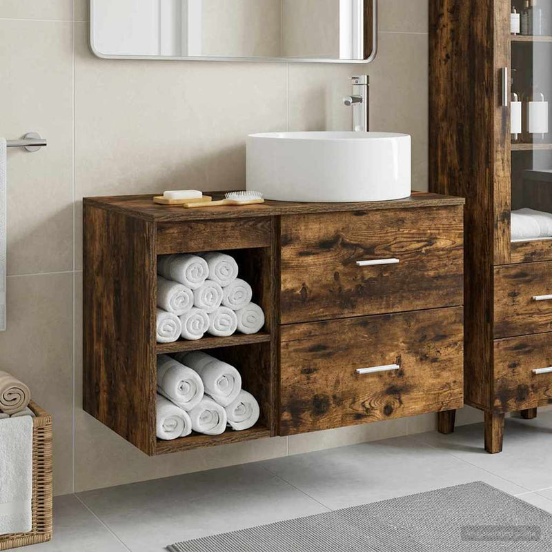 Set de mobilier pentru baie 2 buc. Stejar fumuriu
