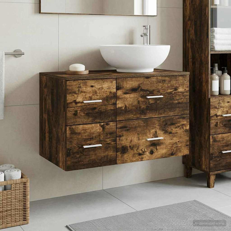 Set de mobilier pentru baie 2 buc. Stejar fumuriu