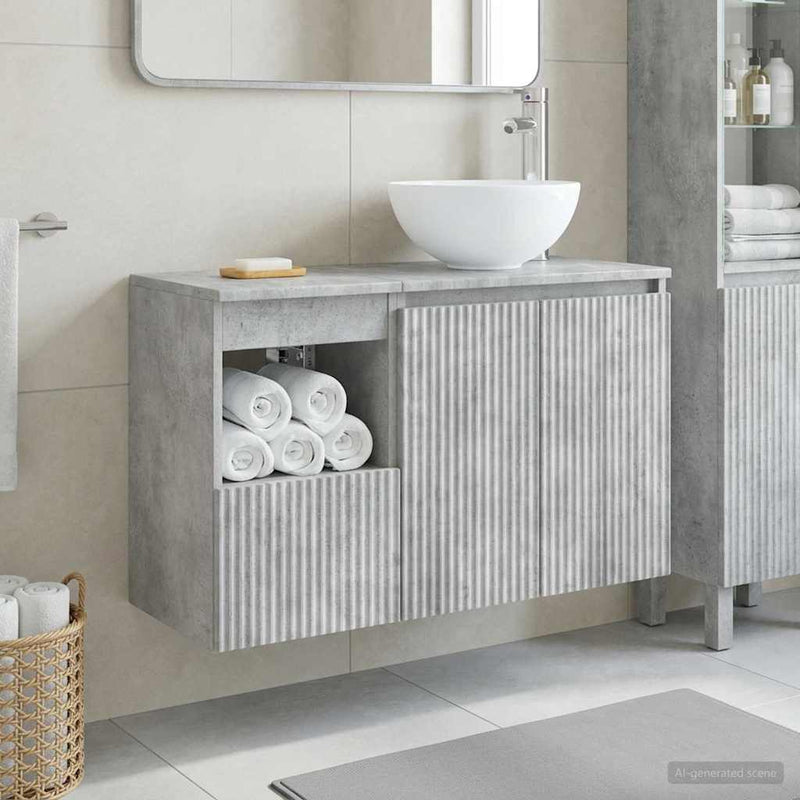 Set de mobilier pentru baie 2 buc. Gri Beton Lemn prelucrat