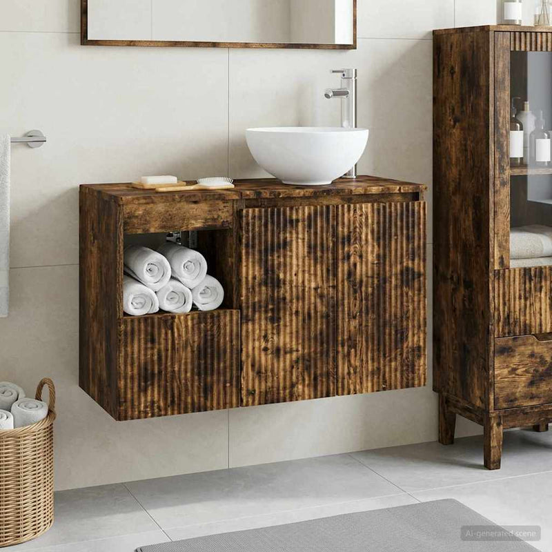 Set de mobilier pentru baie 2 buc. Stejar fumuriu