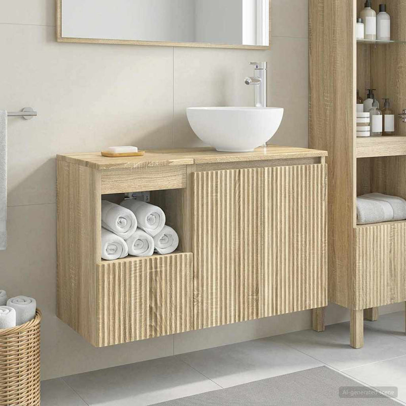 Set de mobilier pentru baie 2 buc. Stejar Sonoma Lemn prelucrat