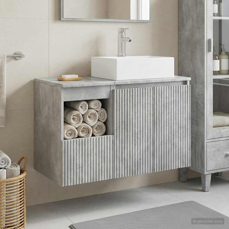 Set de mobilier pentru baie 2 buc. Gri Beton Lemn prelucrat