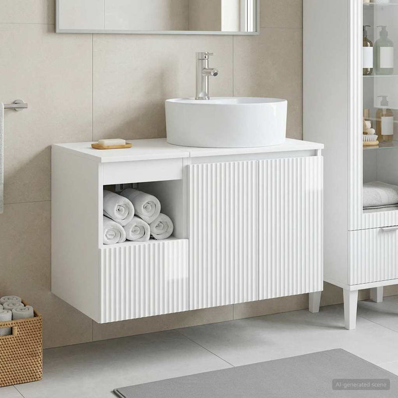 Set de mobilier pentru baie 2 buc. Alb foarte lucios