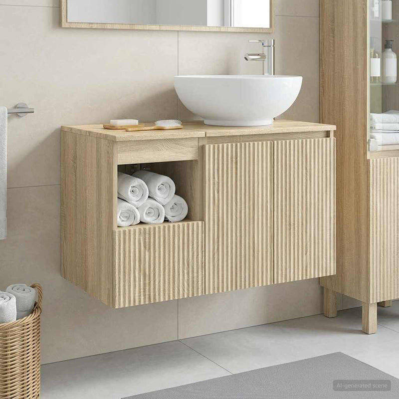 Set de mobilier pentru baie 2 buc. Stejar Sonoma Lemn prelucrat