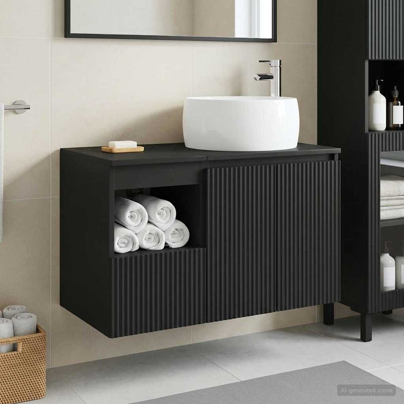 Set de mobilier pentru baie 2 buc. Negru Lemn prelucrat