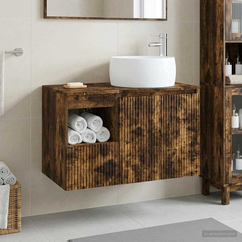 Set de mobilier pentru baie 2 buc. Stejar fumuriu