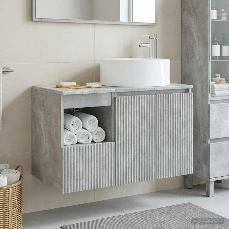 Set de mobilier pentru baie 2 buc. Gri Beton Lemn prelucrat