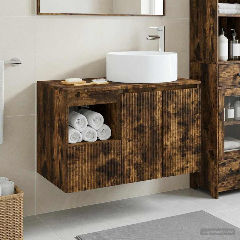 Set de mobilier pentru baie 2 buc. Stejar fumuriu